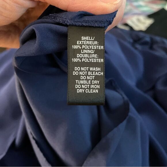 Saks Fifth Avenue Dress Halter High Low Sleeveless Chiffon Flowy Drapey Blue 6 - Picture 9 of 10